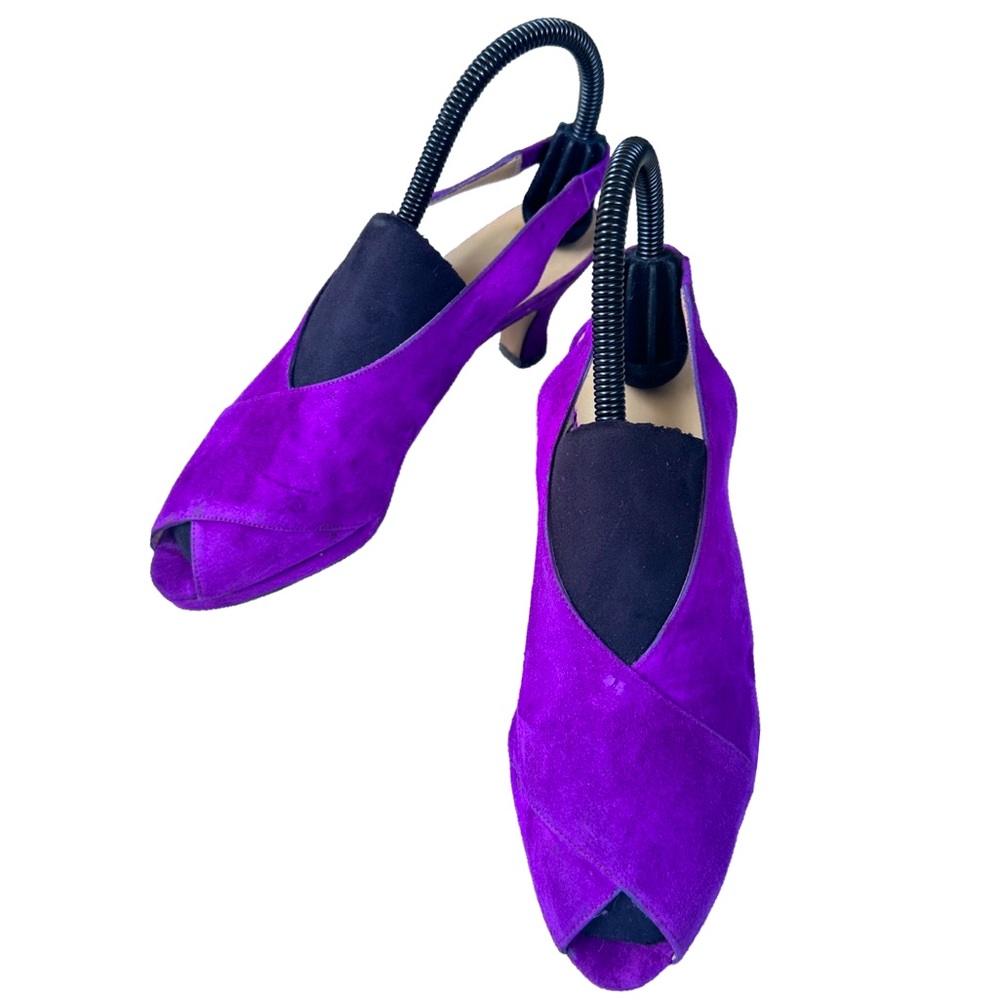 Nina Original Peep Toe Slingback Purple Velvet Suede Pump Shoes Size 6.5M